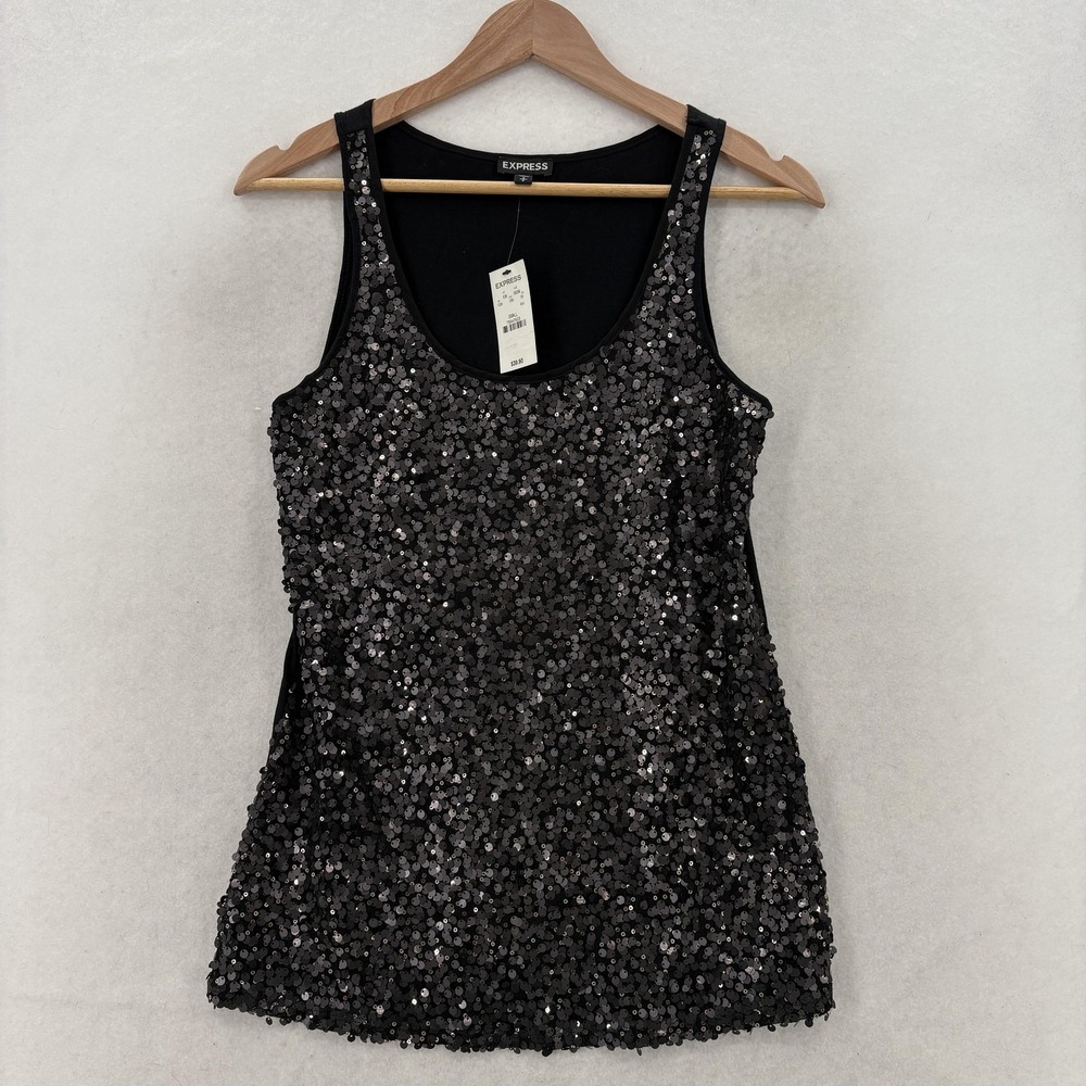 Express Tank Top Womens Small Black Sequin Scoop Neck Sleeveless Party Holiday